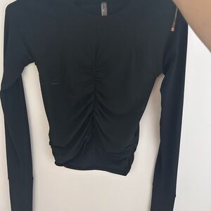 FP Movement Black Ruched Long Sleeve Blouse